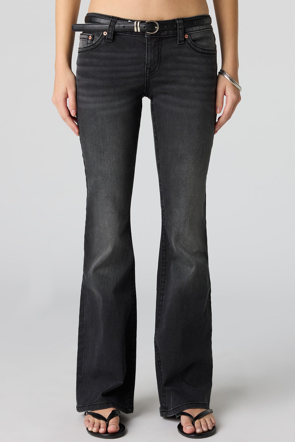 Alt View 2. Stretch Low Rise Flare Jean - Black