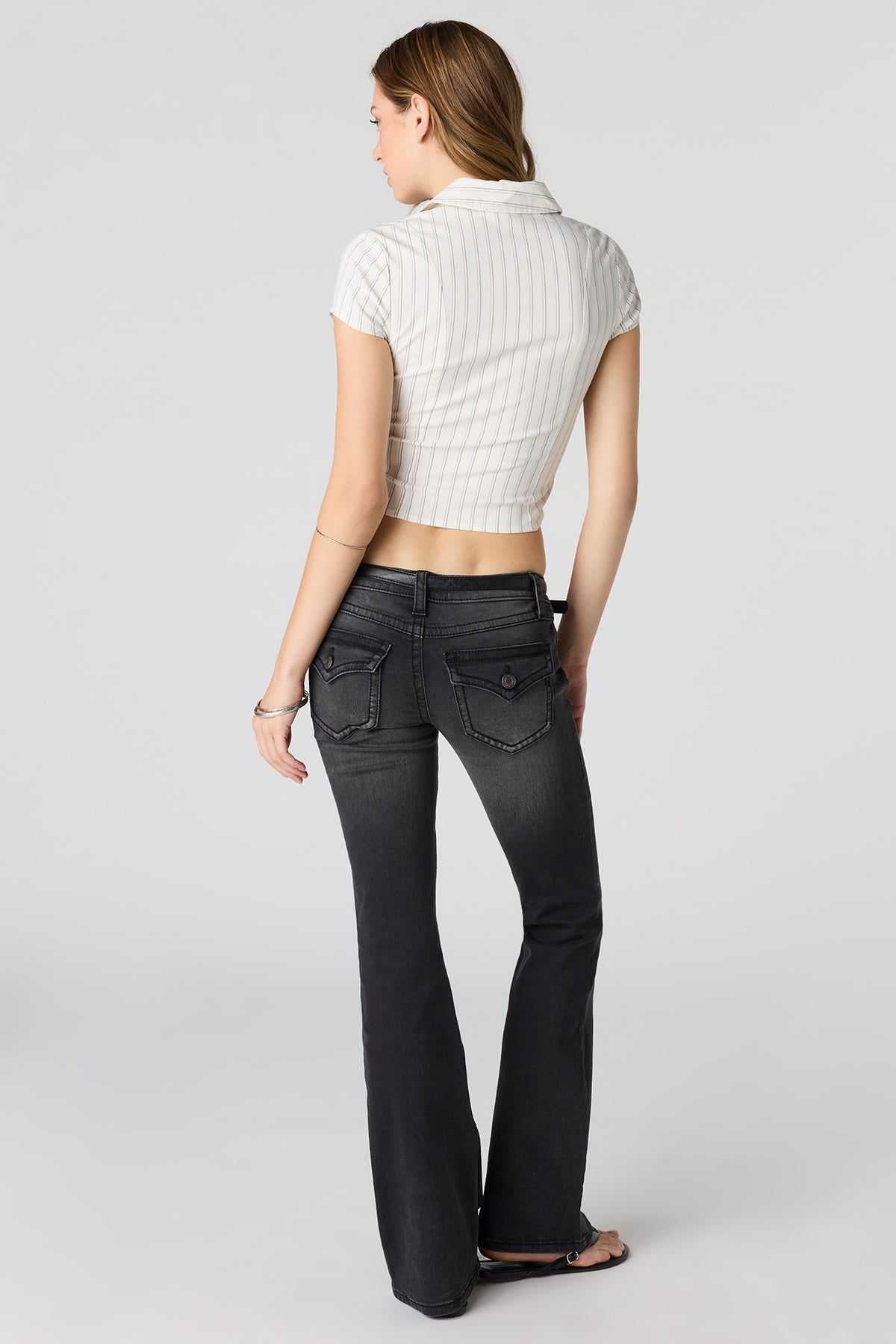Alt View 3. Stretch Low Rise Flare Jean - Black