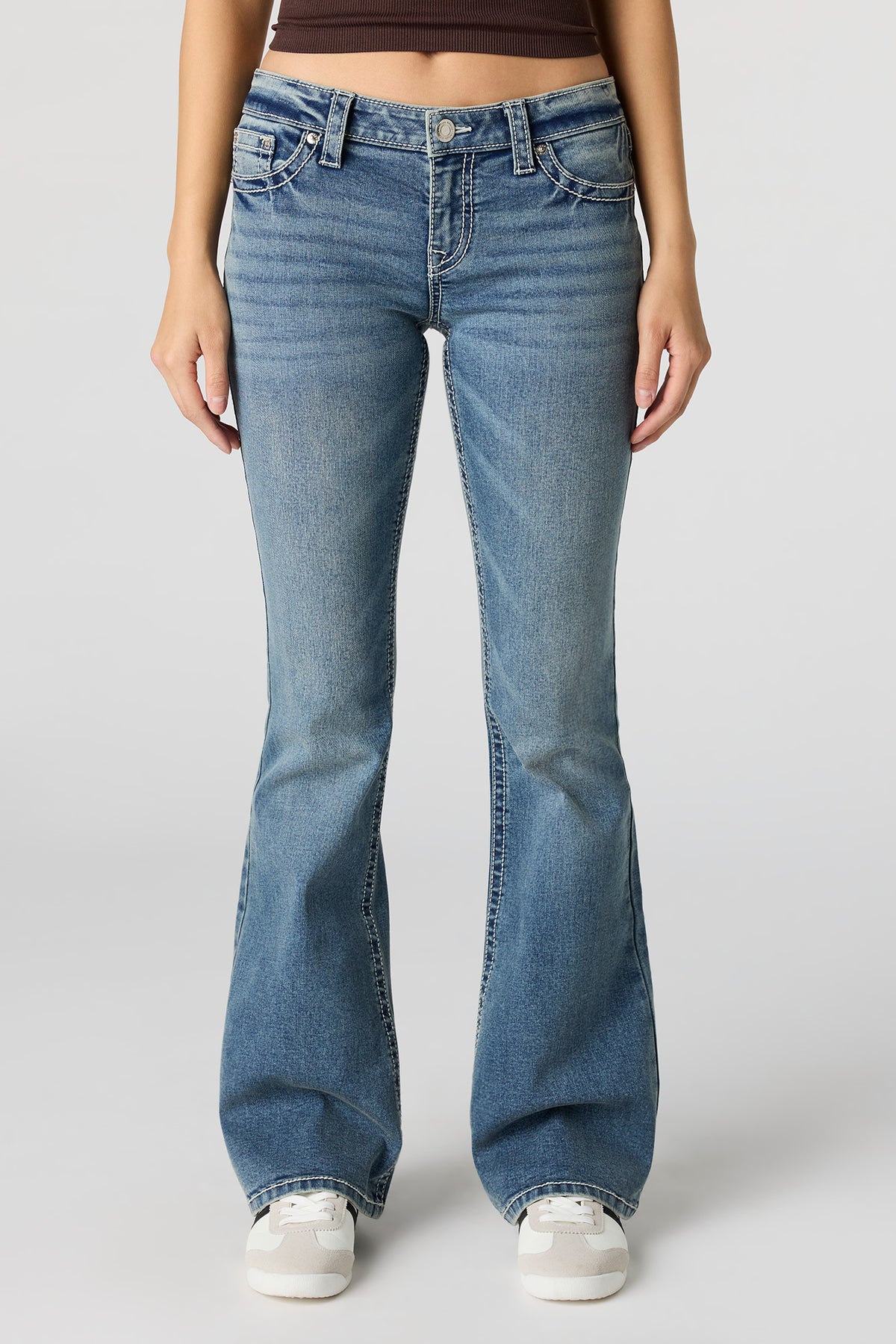 Alt View 2. Stretch Low Rise Flare Jean - Midnight Blue