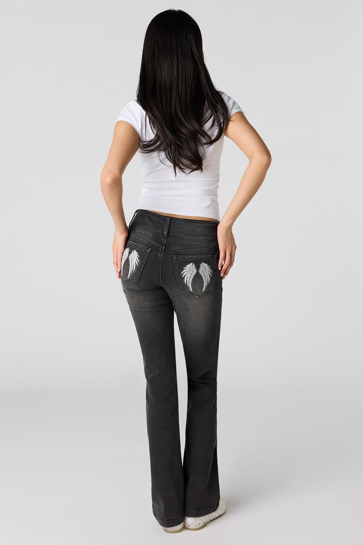 Alt View 3. Stretch Low Rise Embellished Pocket Flare Jean - Black