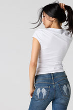 Stretch Low Rise Embellished Pocket Flare Jean