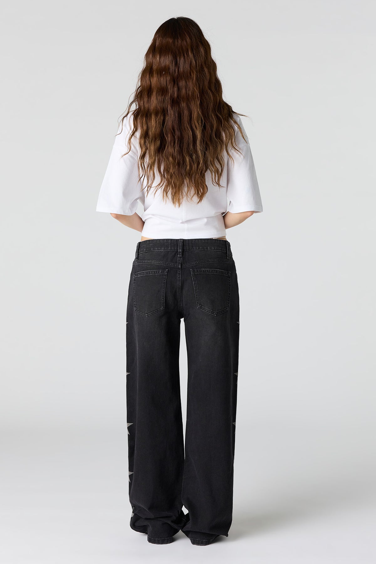 Alt View 3. Brooklyn Star Stitched Low Rise Baggy Jean - Black