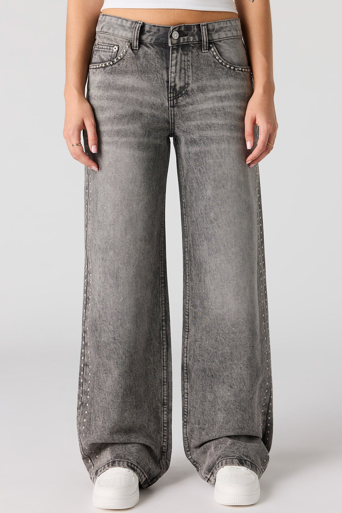 Alt View 2. Brooklyn Low Rise Studded Baggy Jean - Charcoal