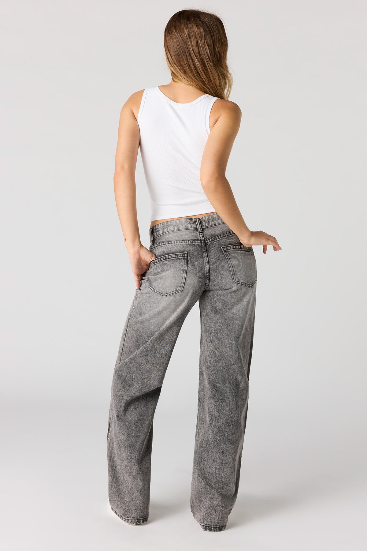 Alt View 3. Brooklyn Low Rise Studded Baggy Jean - Charcoal
