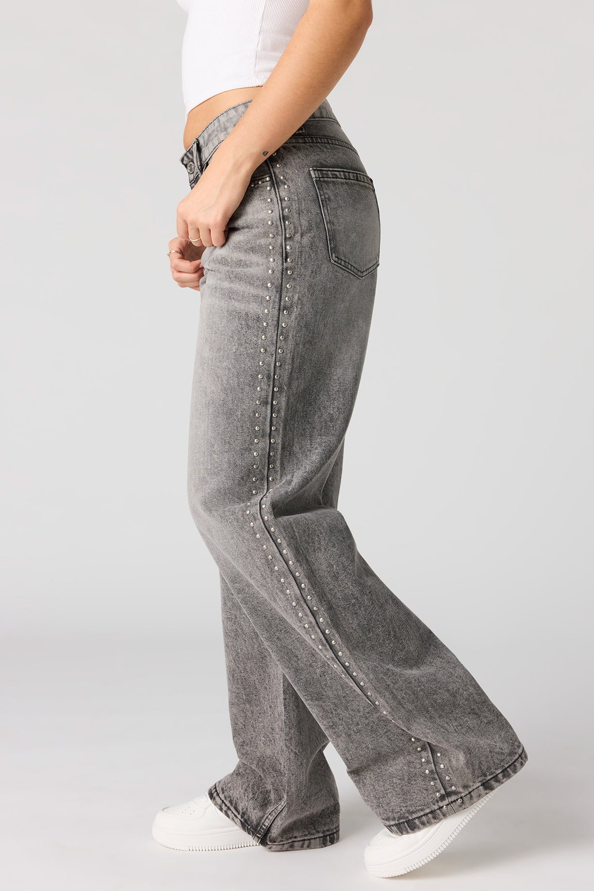 Alt View 4. Brooklyn Low Rise Studded Baggy Jean - Charcoal