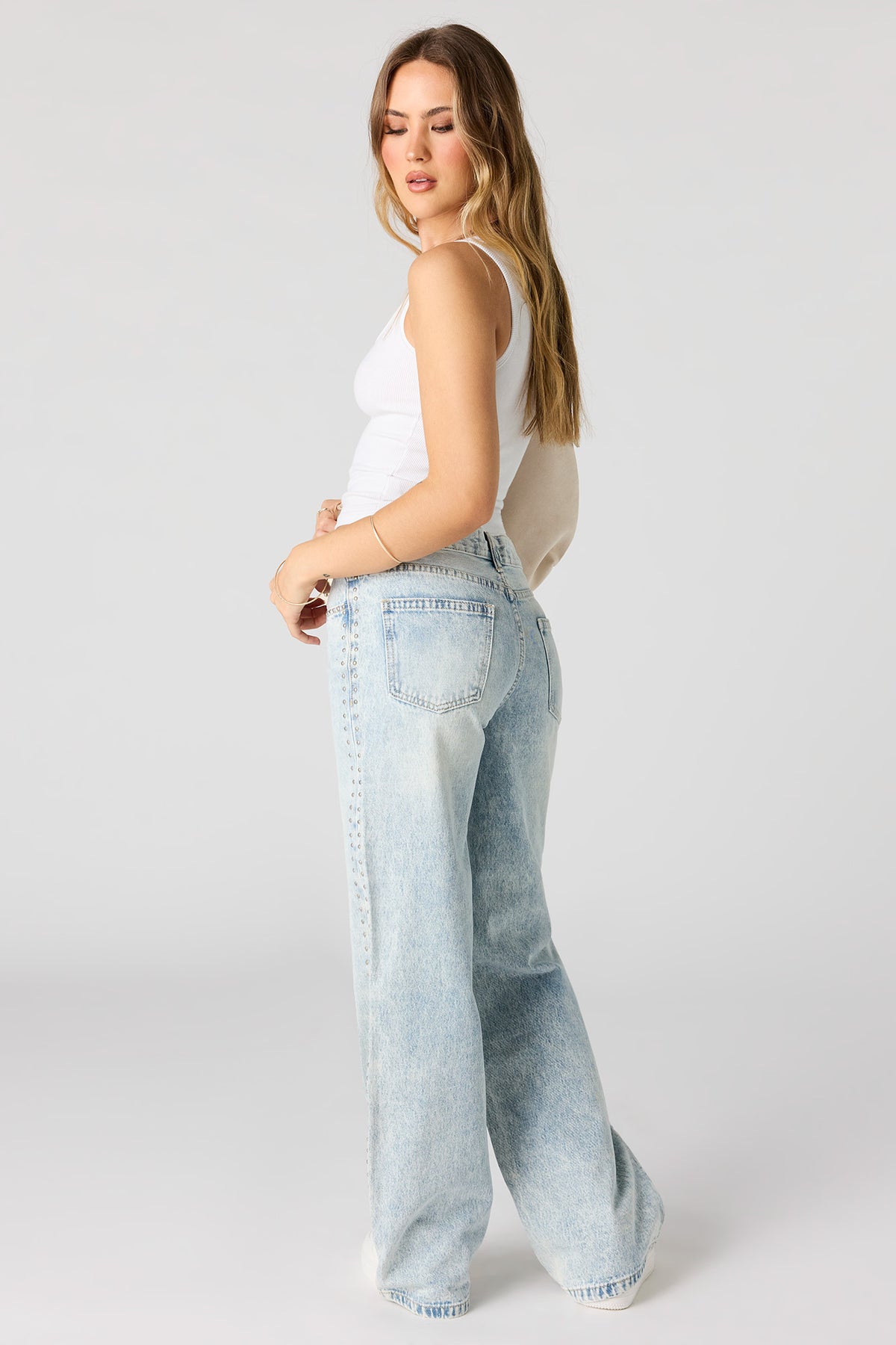 Alt View 3. Brooklyn Low Rise Studded Baggy Jean - Light Denim Blue