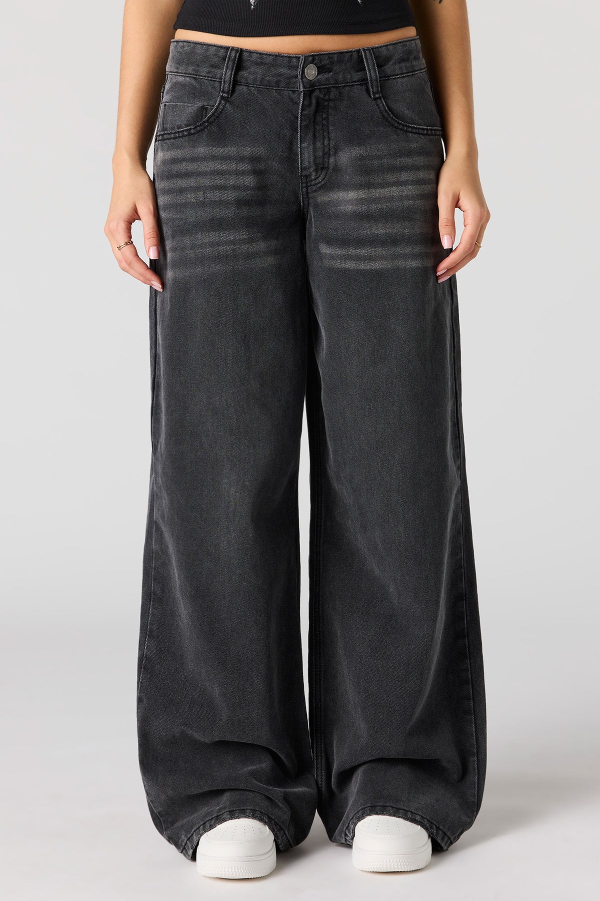 Alt View 3. London Low Rise Studded Super Baggy Jean - Black