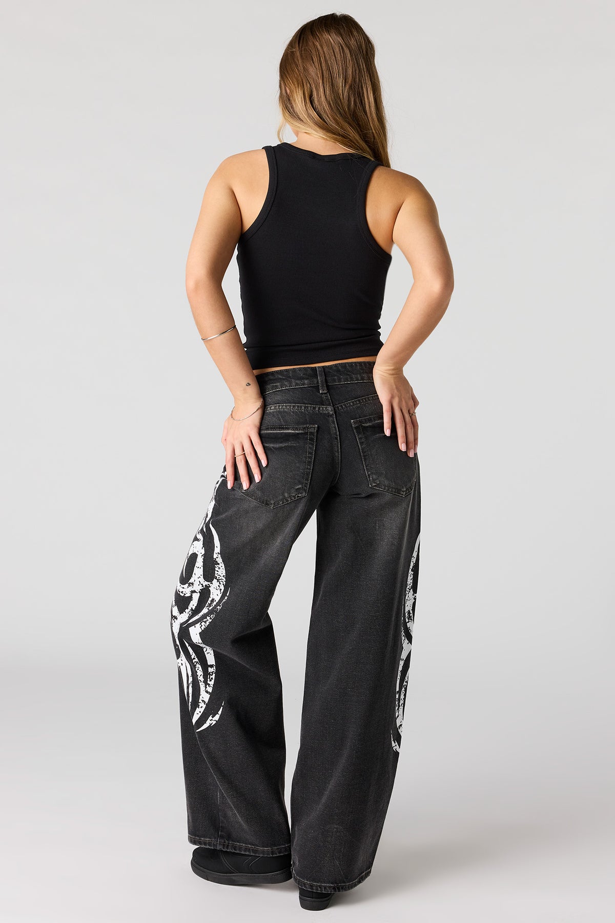 Alt View 3. London Low Rise Printed Super Baggy Jean - Black