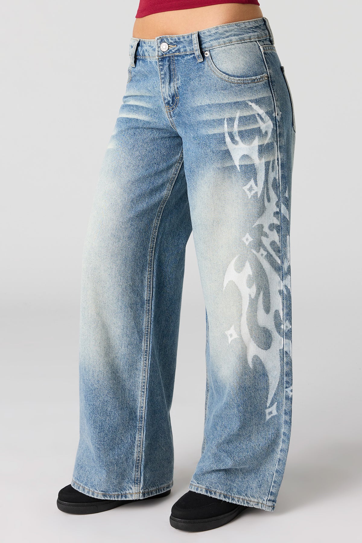 Alt View 2. London Low Rise Printed Super Baggy Jean - Pacific Blue