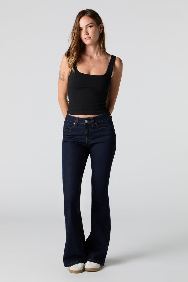 Jean Flare Jean Push Up Taille Basse Jeans Push-up Délavé à Coupe Droite