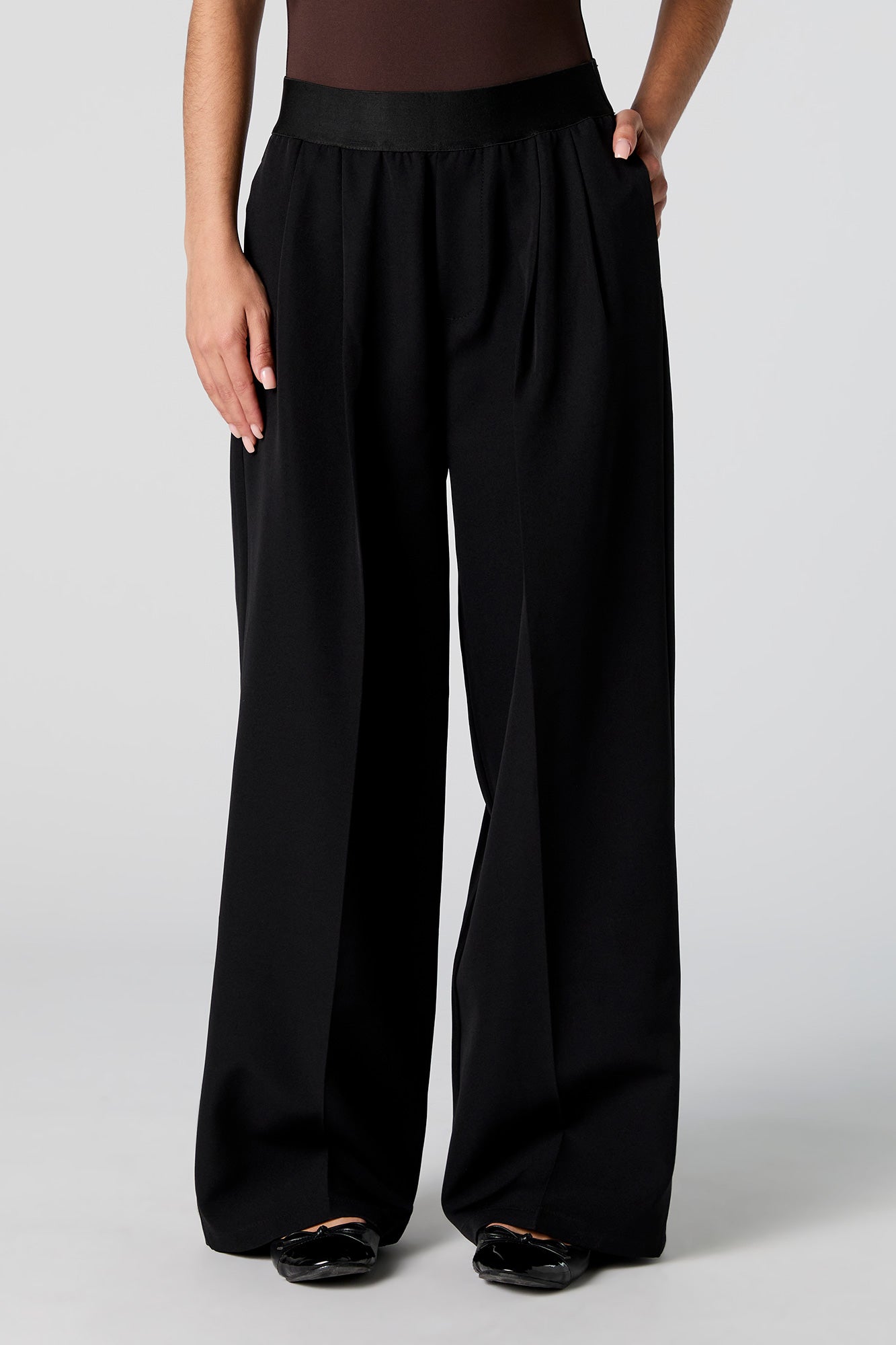 Elastic Waist Wide Leg Dress Pant