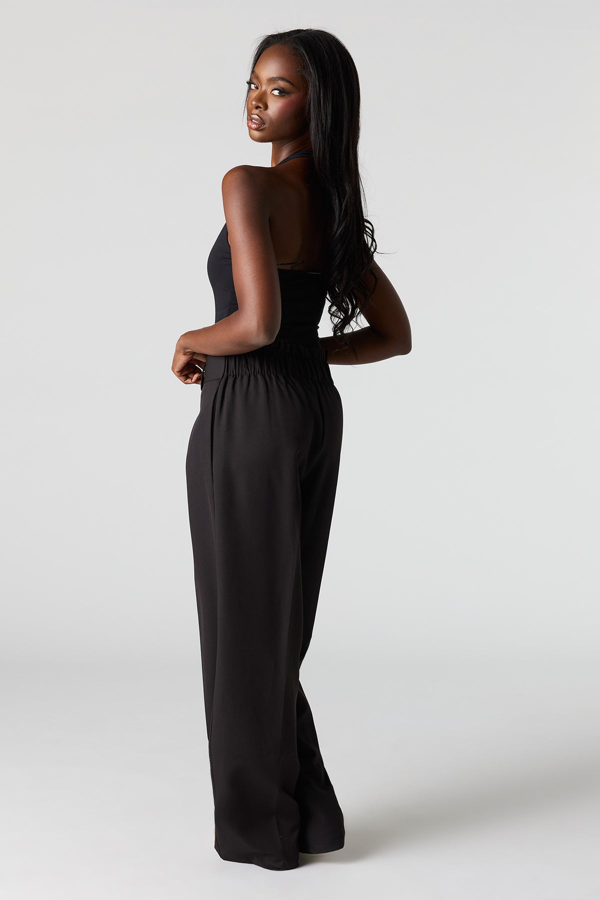 Alt View 3. Belted Wide Leg Dress Pant - Black