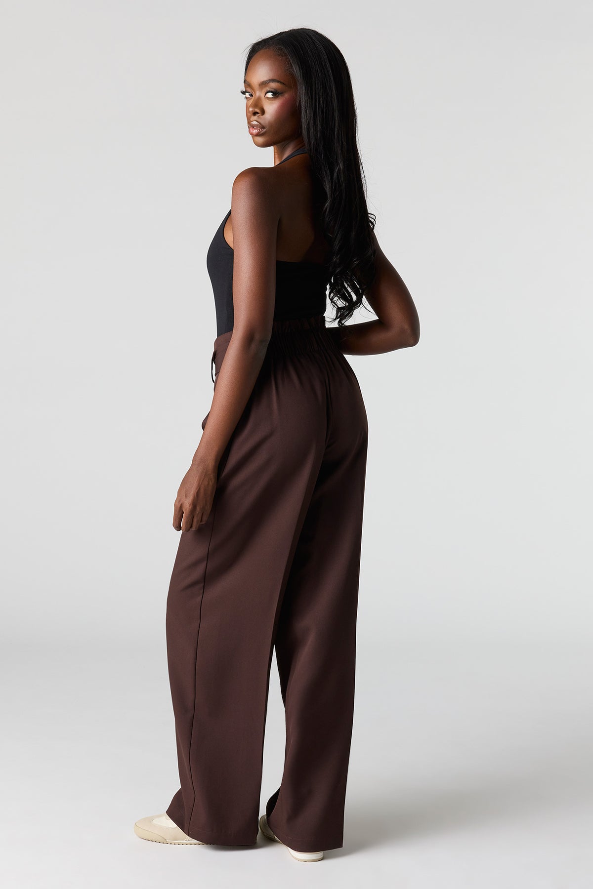 Alt View 3. Belted Wide Leg Dress Pant - Brown