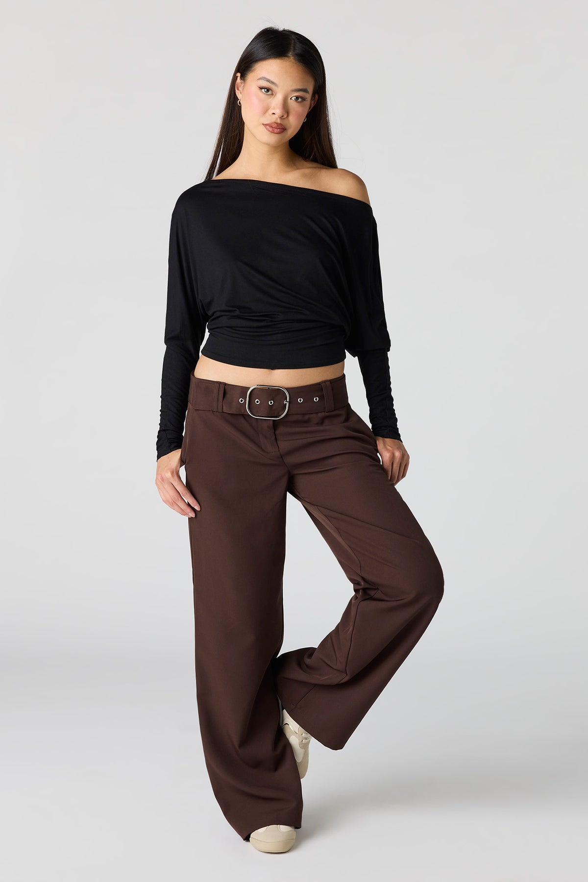 Belted Wide Leg Pant - Brown