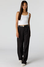 Belted Wide Leg Dress Pant