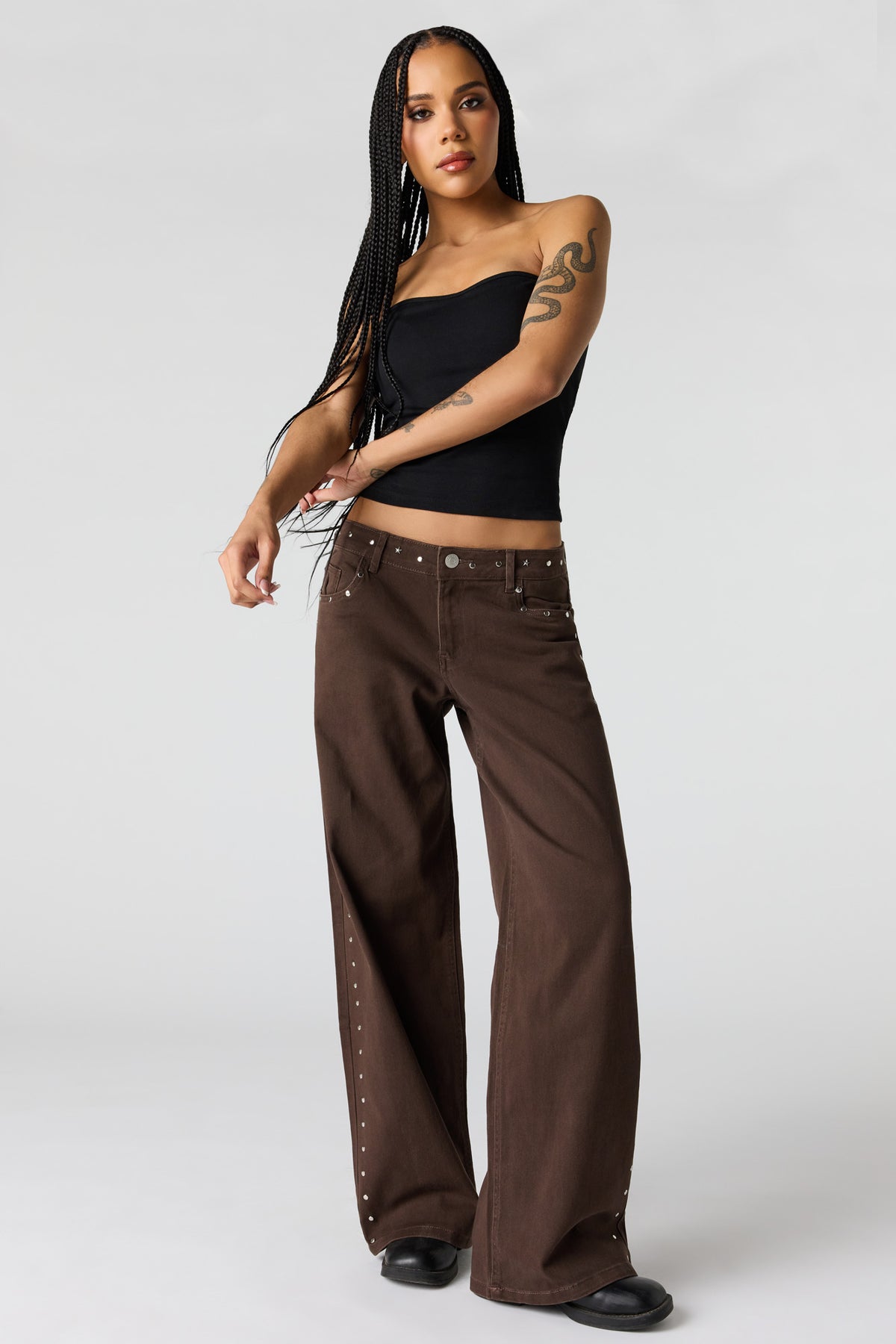 Studded Baggy Pant - Brown