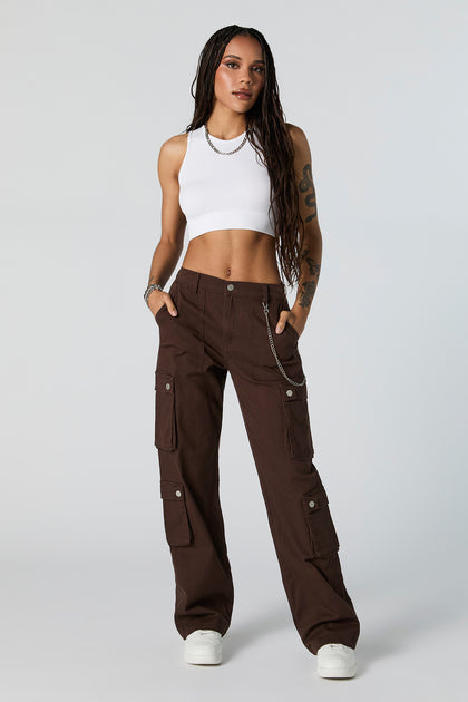 Pantalon cargo avec poches multiples et chaîne