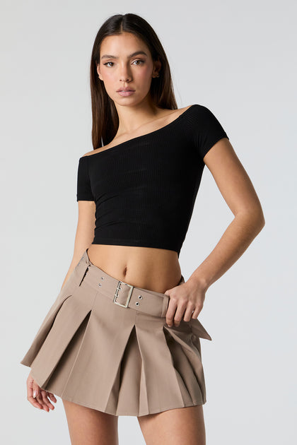 Pleated Belted Mini Skort