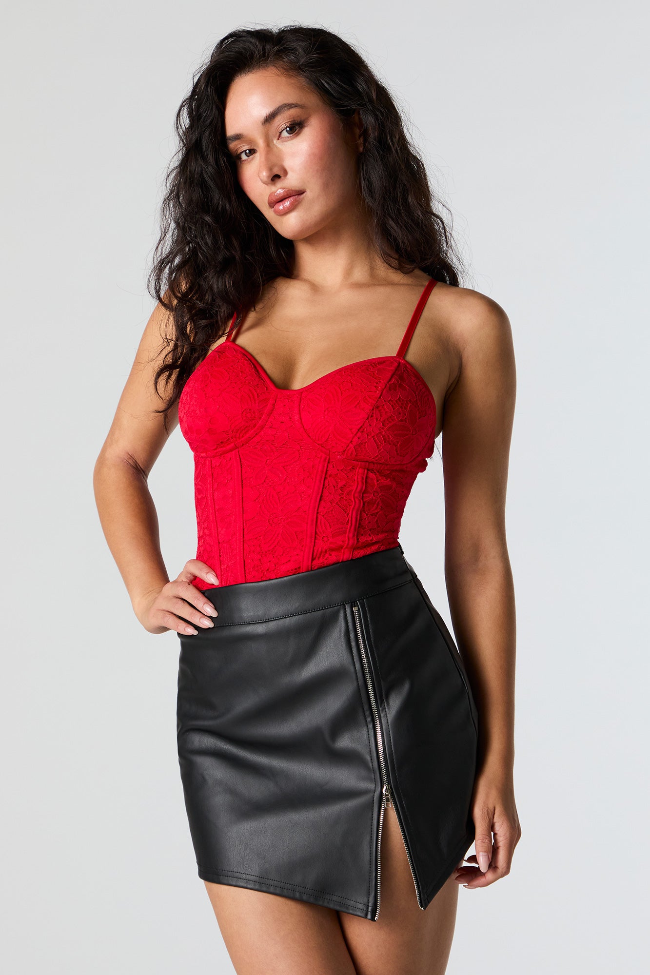 Faux Leather Side Zip Mini Skort