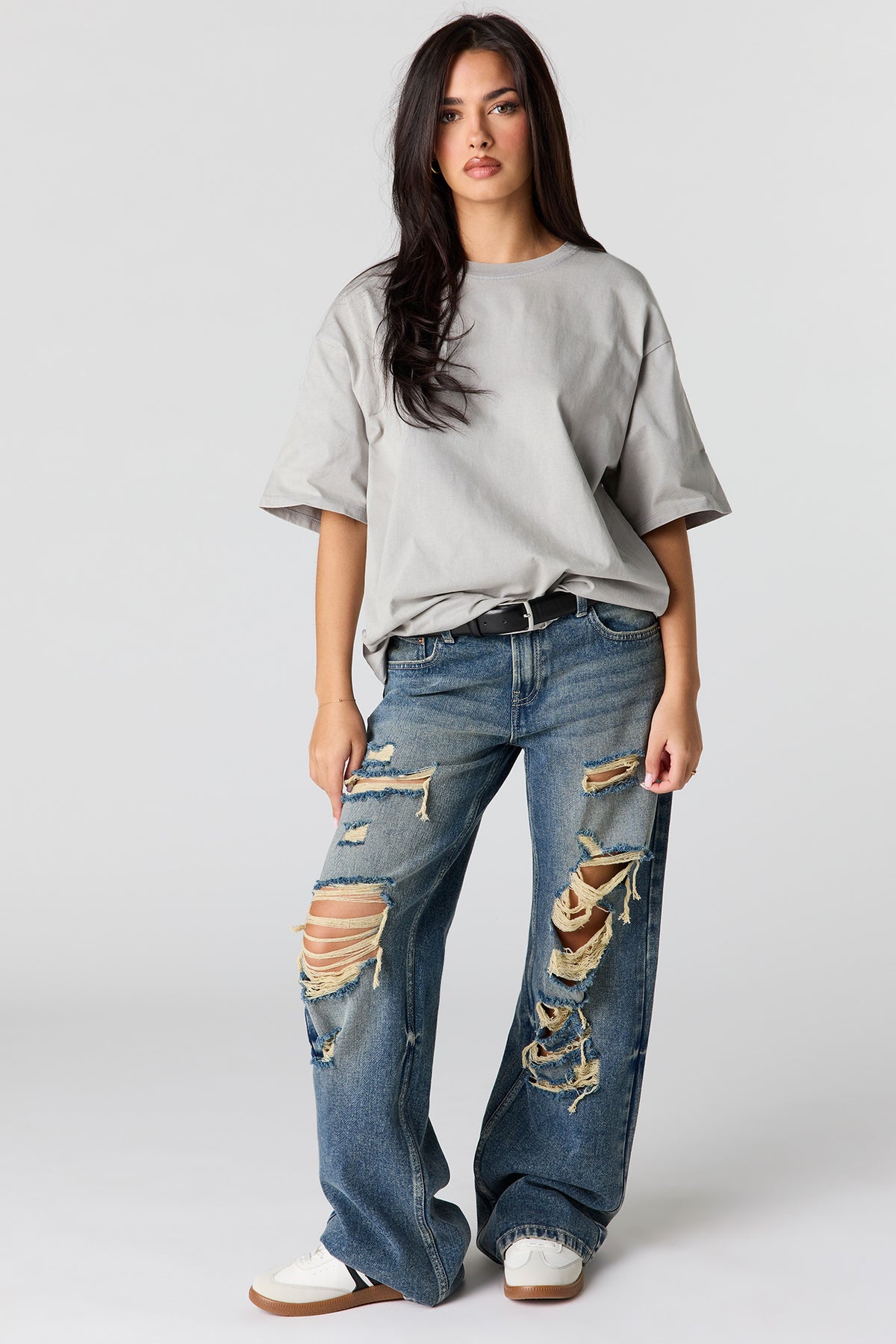 Brooklyn Ripped Low Rise Baggy Medium Jean - Medium Blue