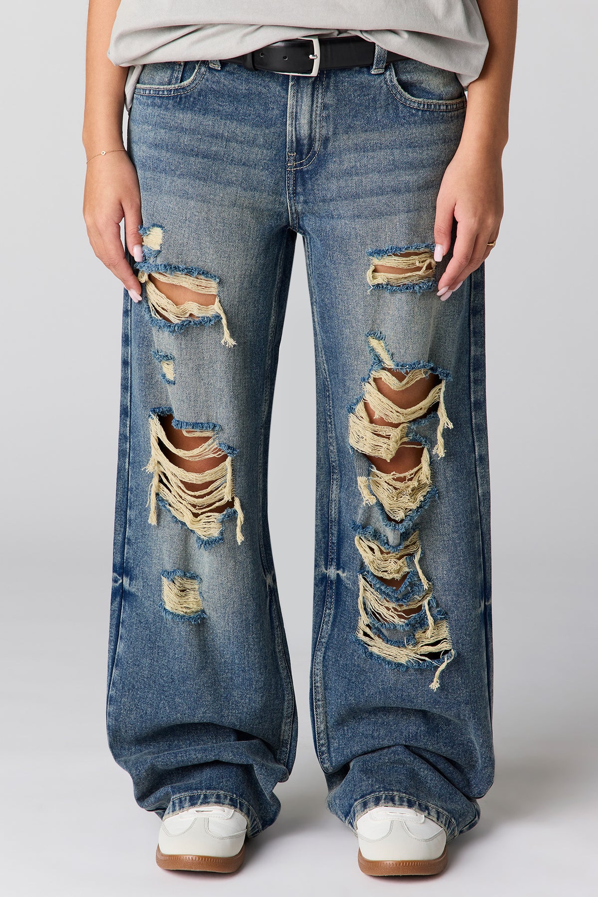 Alt View 2. Brooklyn Ripped Low Rise Baggy Medium Jean - Medium Blue