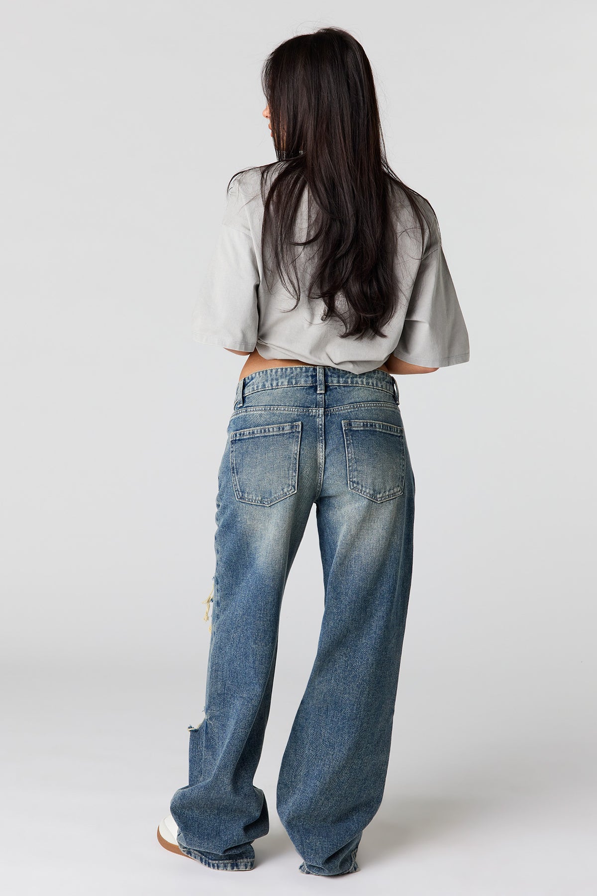 Alt View 3. Brooklyn Ripped Low Rise Baggy Medium Jean - Medium Blue