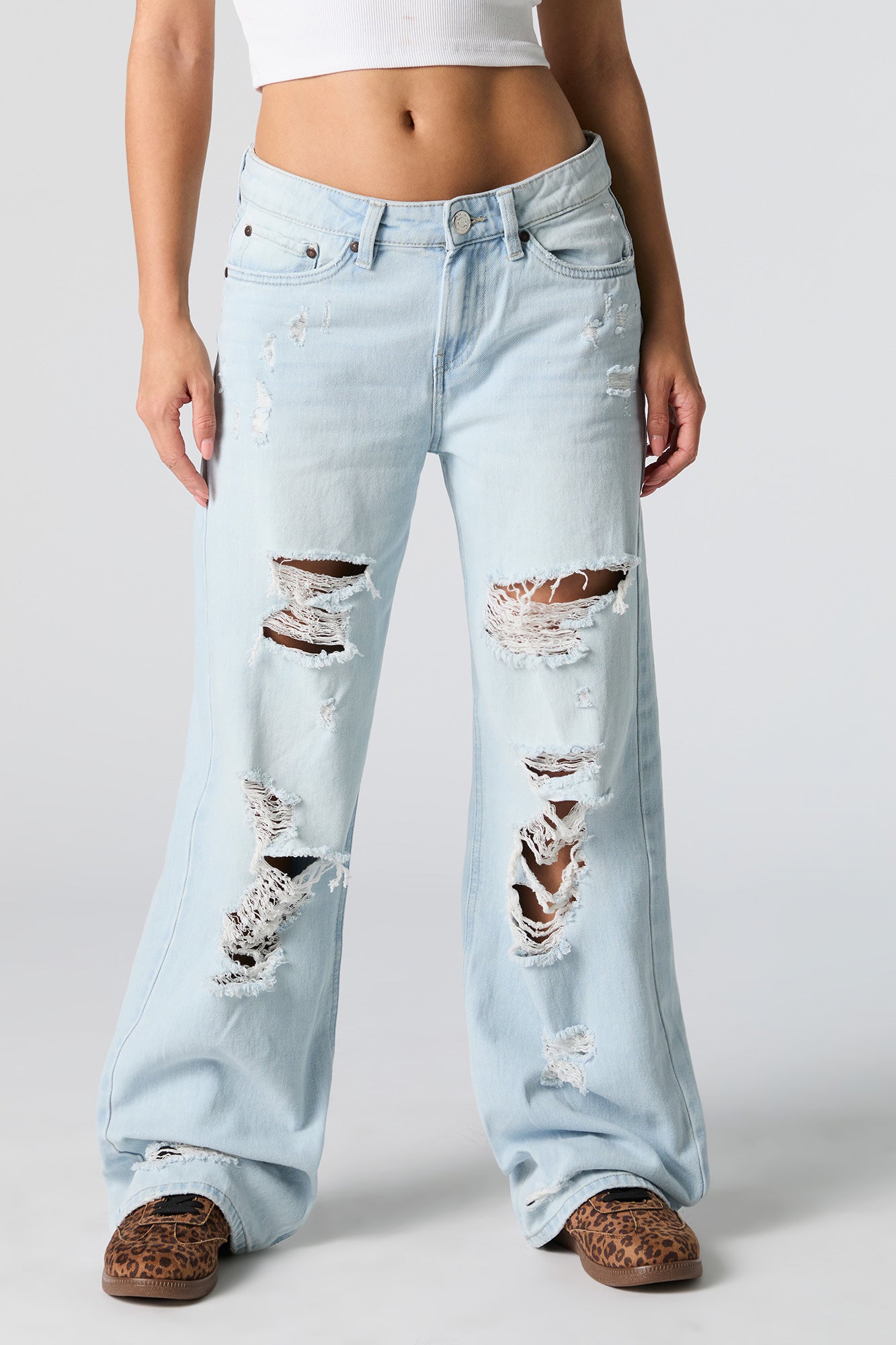 Light Wash Distressed Low Rise Skater Jean
