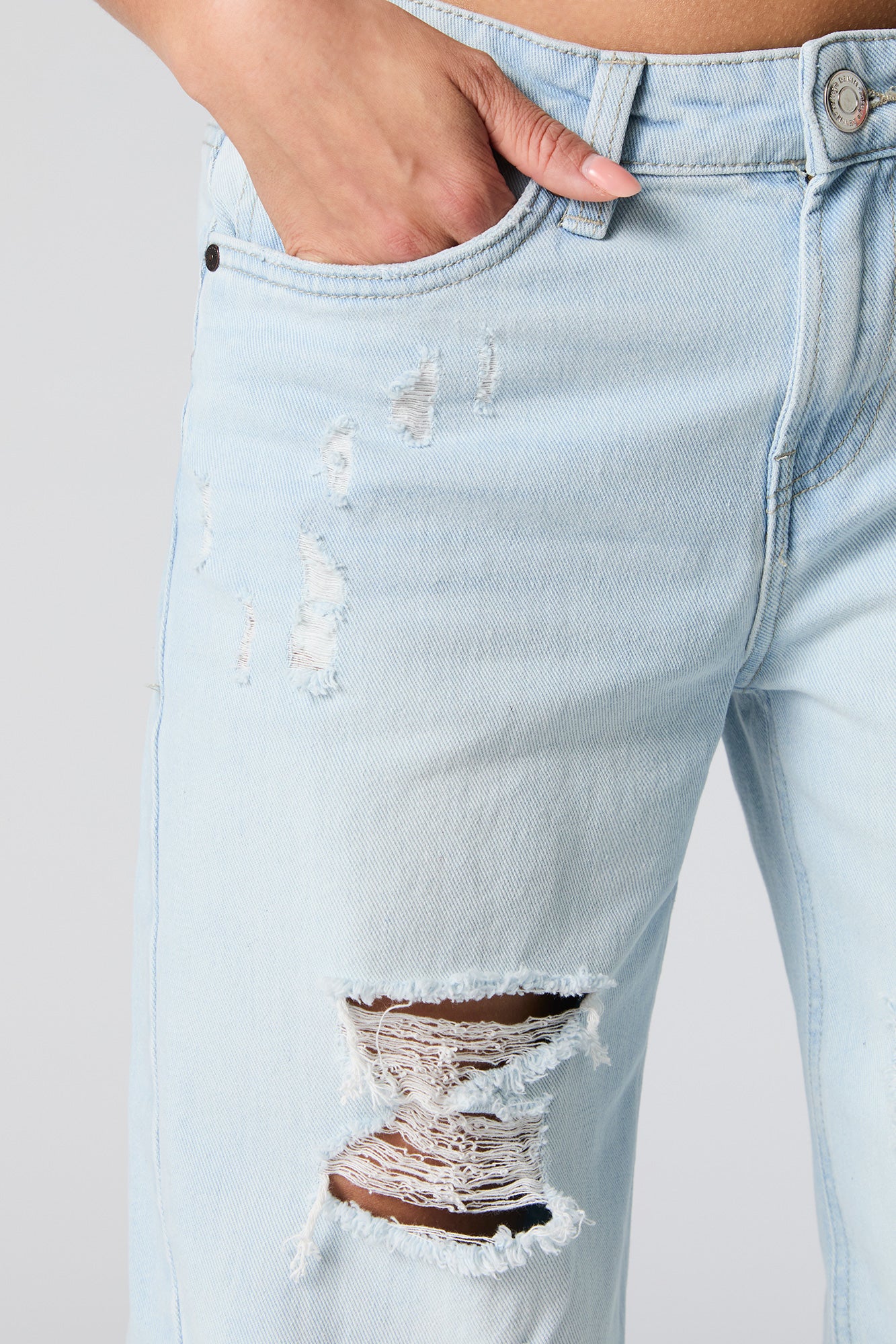 Light Wash Distressed Low Rise Skater Jean