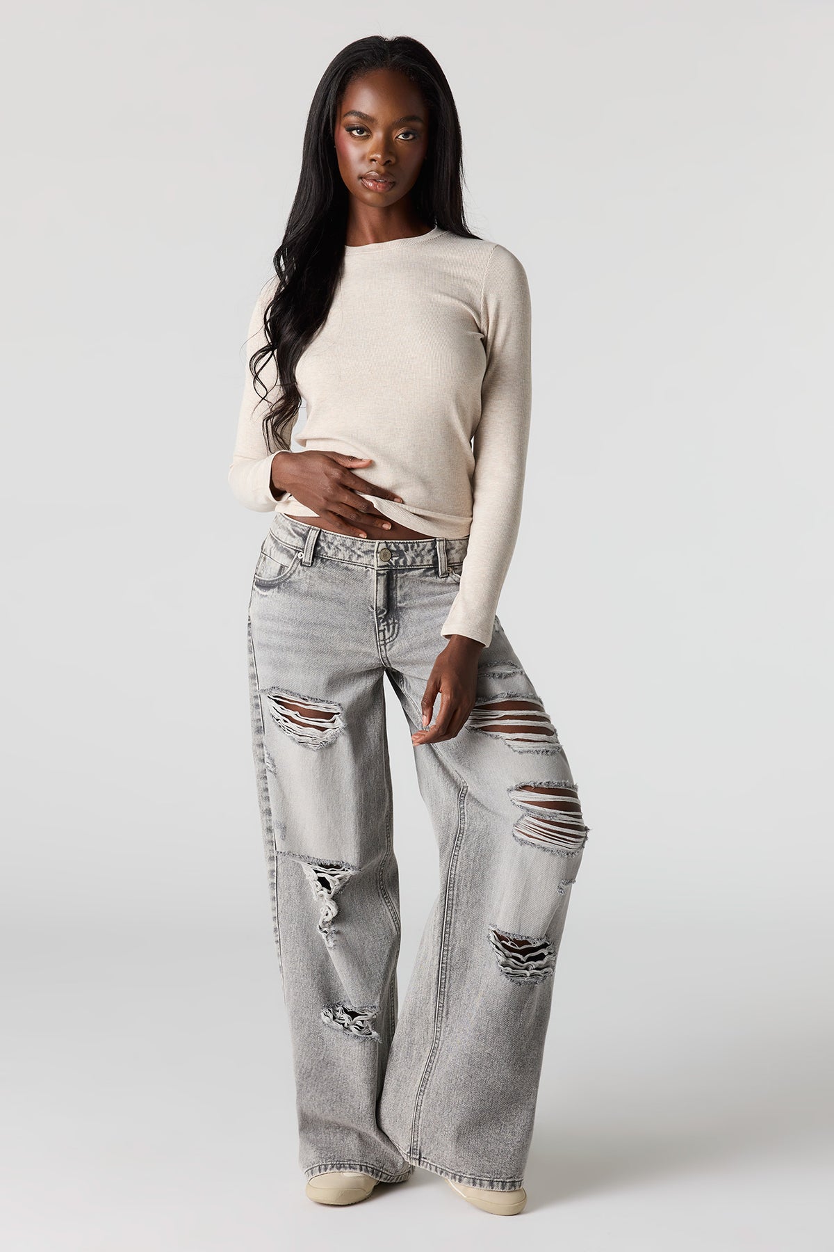 London Ripped Low Rise Super Baggy Jean - Charcoal