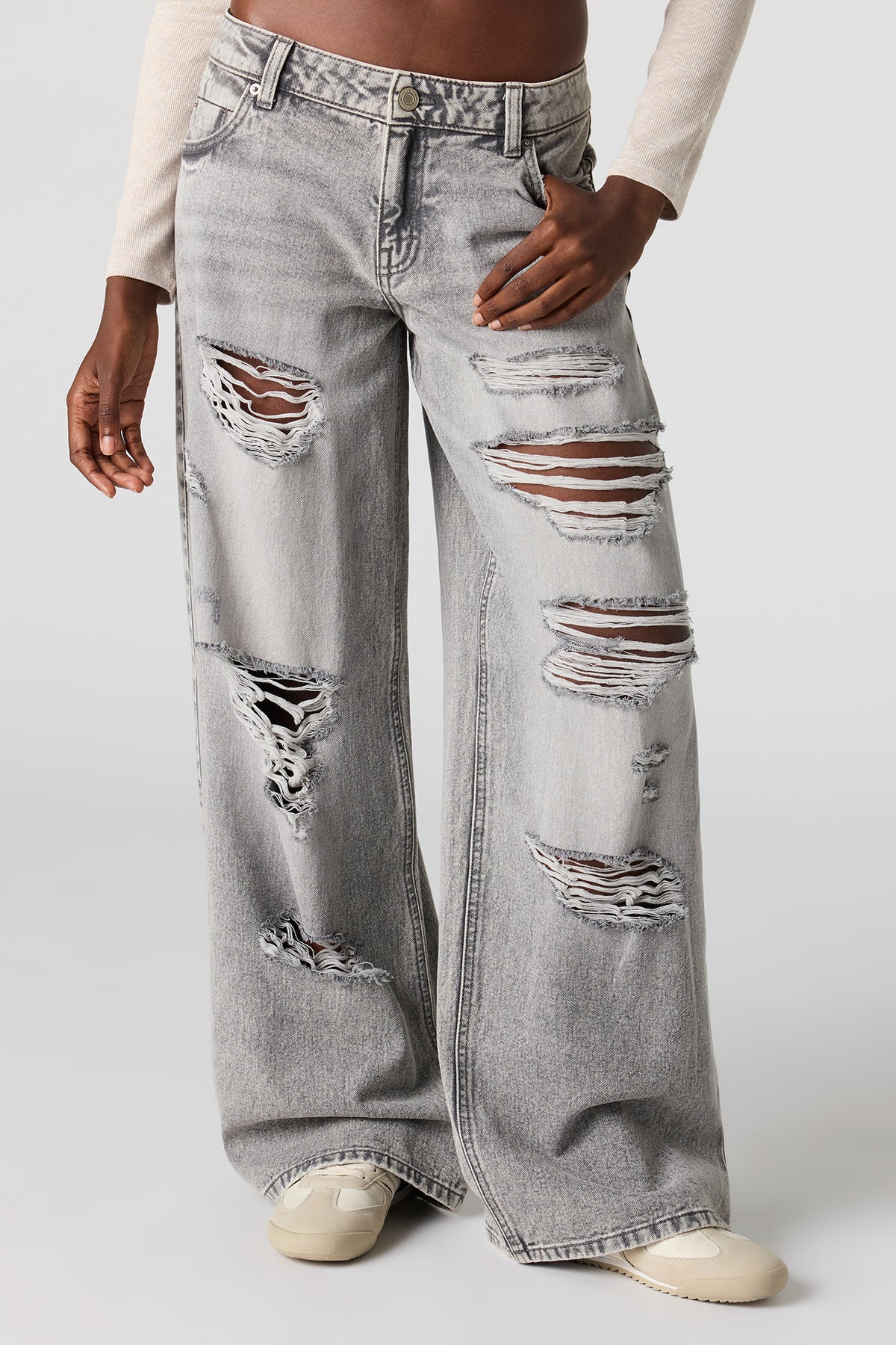 Alt View 2. London Ripped Low Rise Super Baggy Jean - Charcoal