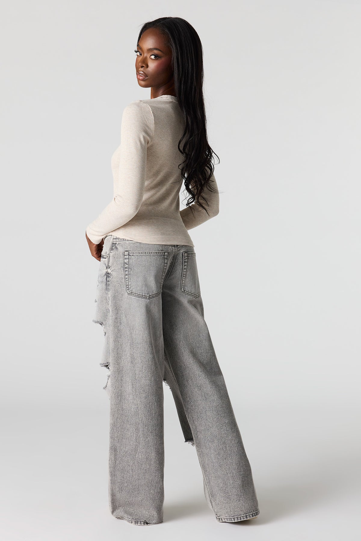 Alt View 3. London Ripped Low Rise Super Baggy Jean - Charcoal