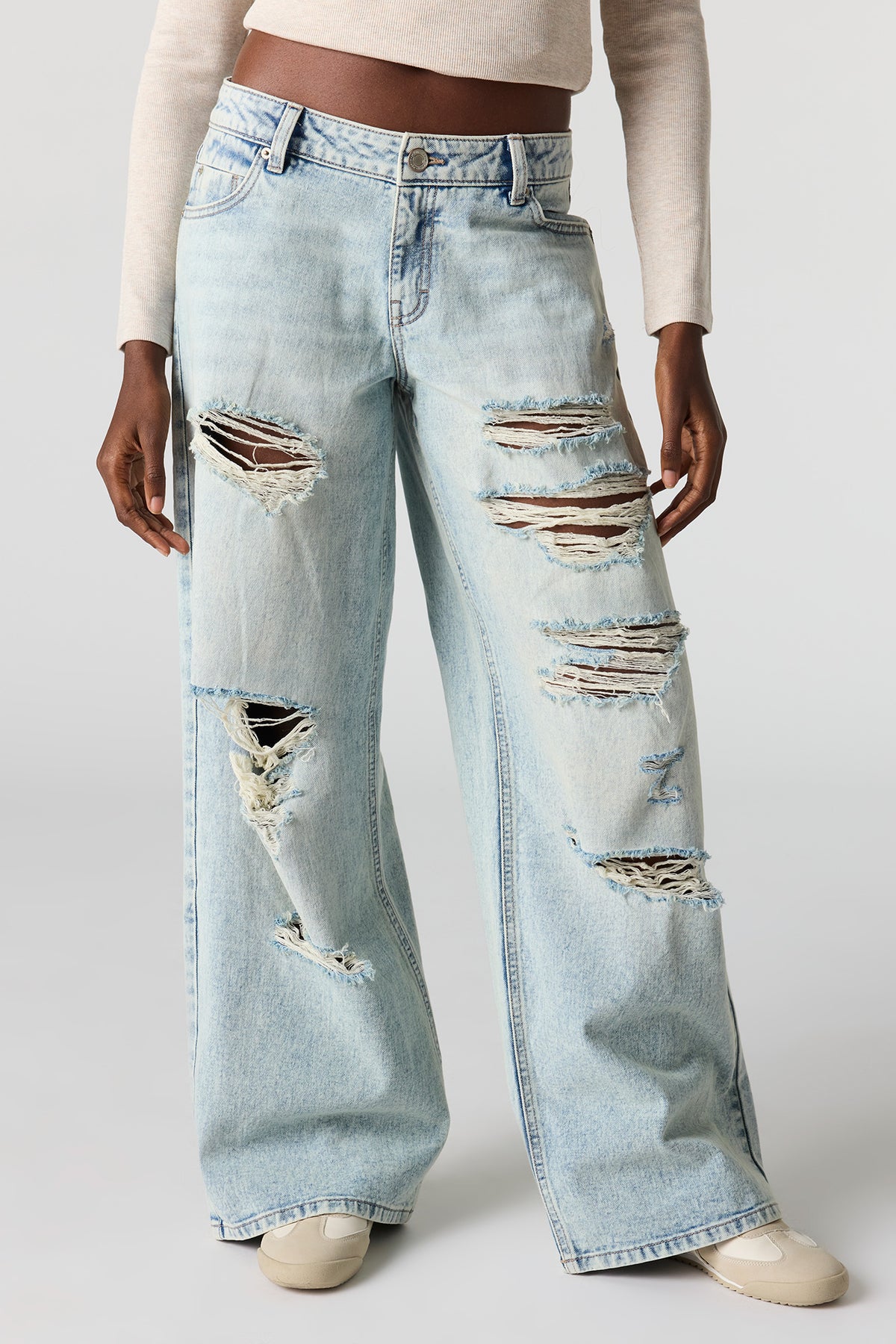 Alt View 2. London Ripped Low Rise Super Baggy Jean - Medium Blue