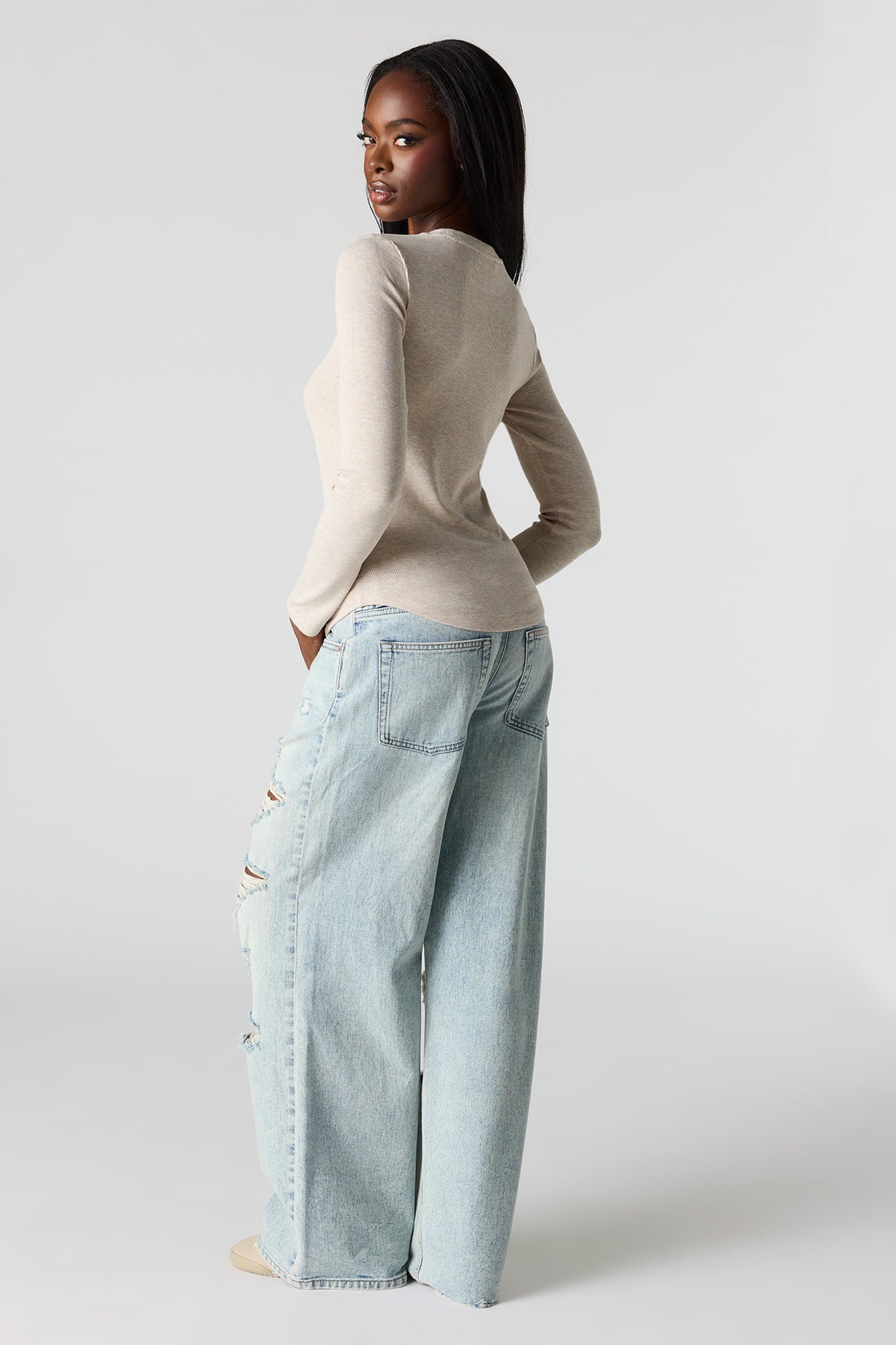 Alt View 3. London Ripped Low Rise Super Baggy Jean - Medium Blue