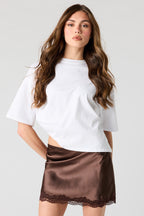 Satin Lace Trim Mini Skirt