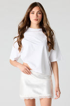 Satin Lace Trim Mini Skirt