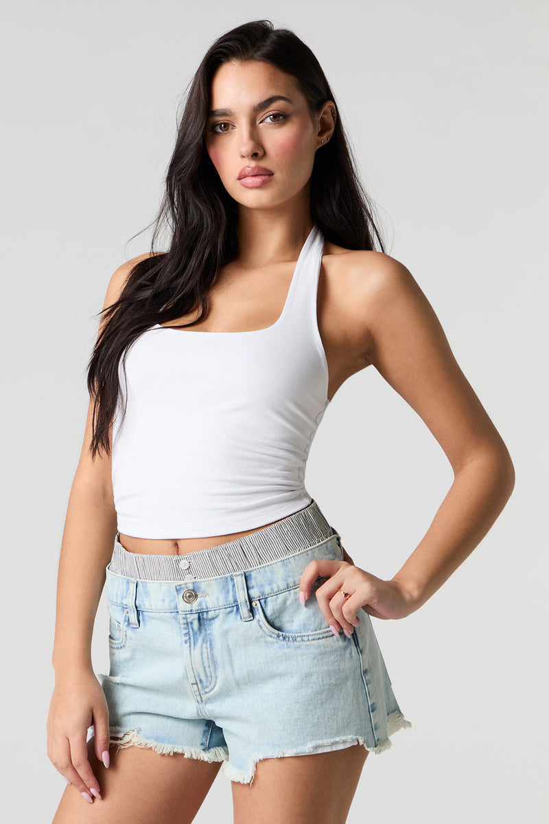 Short en denim à double bande de taille