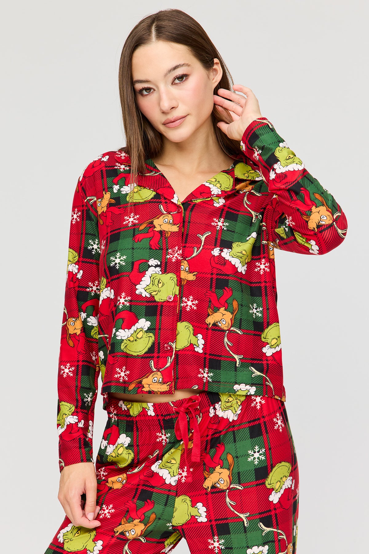 Alt View 2. The Grinch Button Up Top & Pant Pajama Set - Black