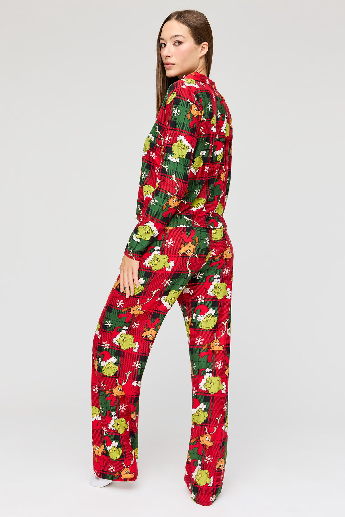 Alt View 4. The Grinch Button Up Top & Pant Pajama Set - Black