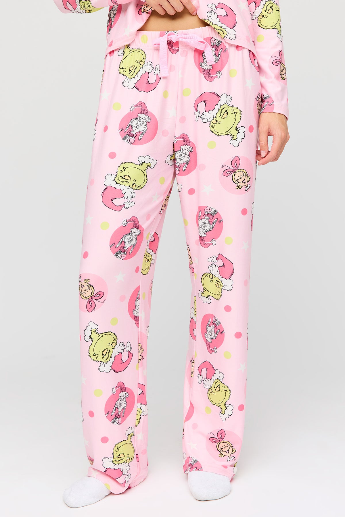 Alt View 3. The Grinch Button Up Top & Pant Pajama Set - Pink