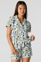 Snoopy Printed Button-Up Top & Short Pajama Set