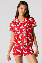 Snoopy Printed Button-Up Top & Short Pajama Set
