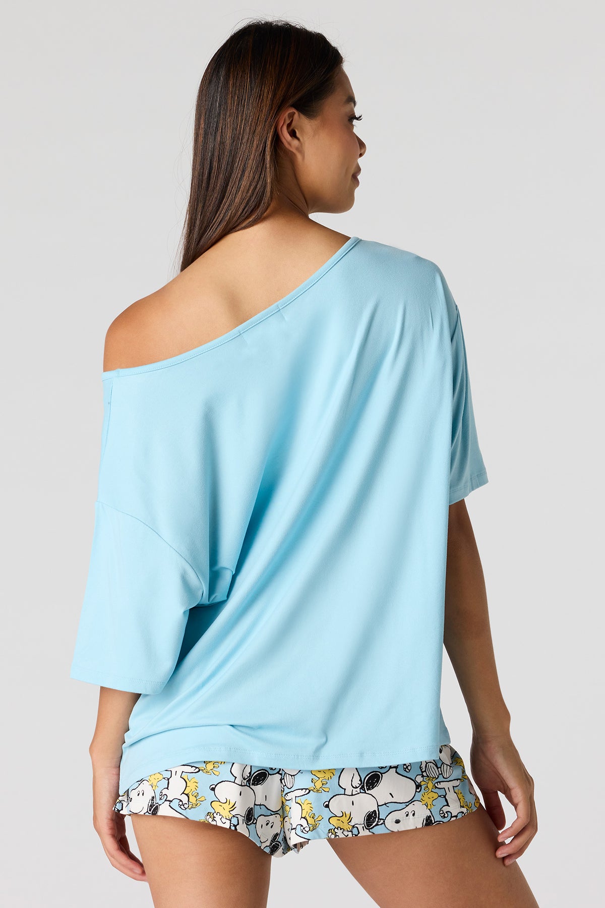 Alt View 2. Snoopy Off Shoulder Top & Short Pajama Set - Blue