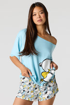 Snoopy Off Shoulder Top & Short Pajama Set