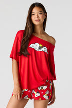 Snoopy Off Shoulder Top & Short Pajama Set
