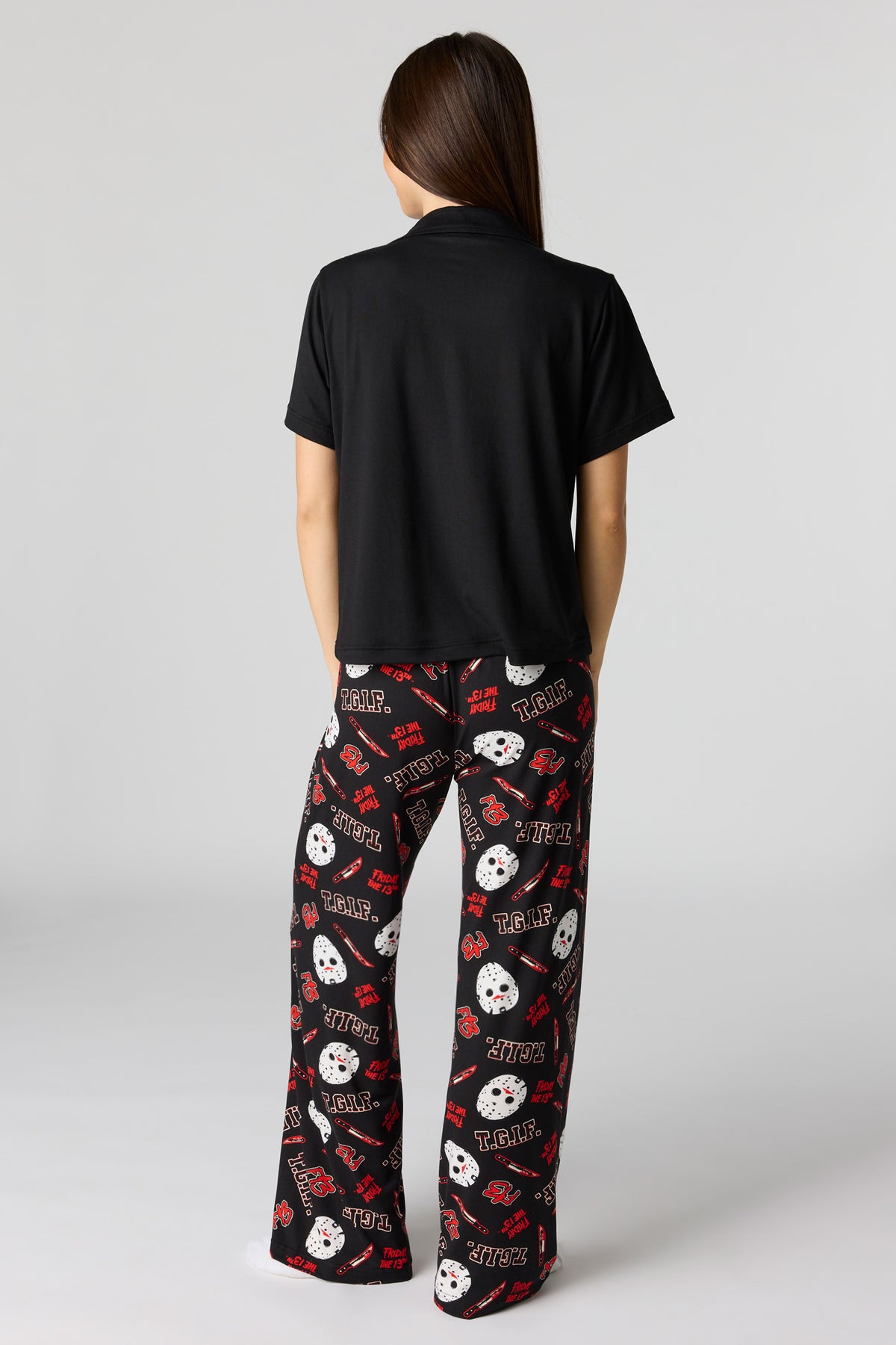 Vue alternative 4. Ensemble pyjama avec haut boutonné à imprimé Halloween et pantalon