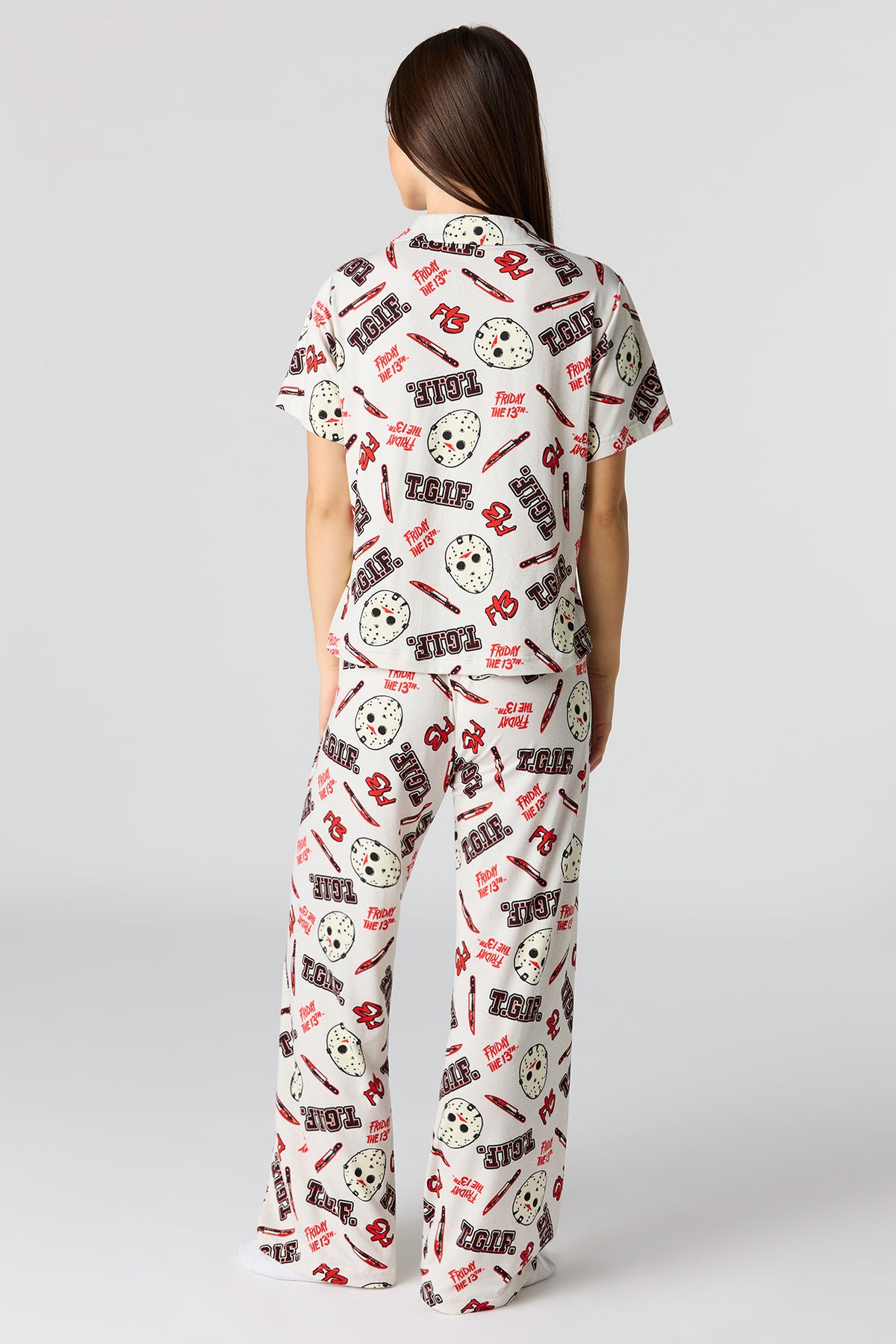 Vue alternative 4. Ensemble pyjama avec haut boutonné à imprimé Halloween et pantalon