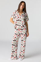 Ensemble pyjama avec haut boutonné à imprimé Halloween et pantalon