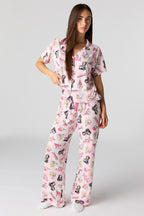 Halloween Printed Button-Up Top & Pajama Pant Set