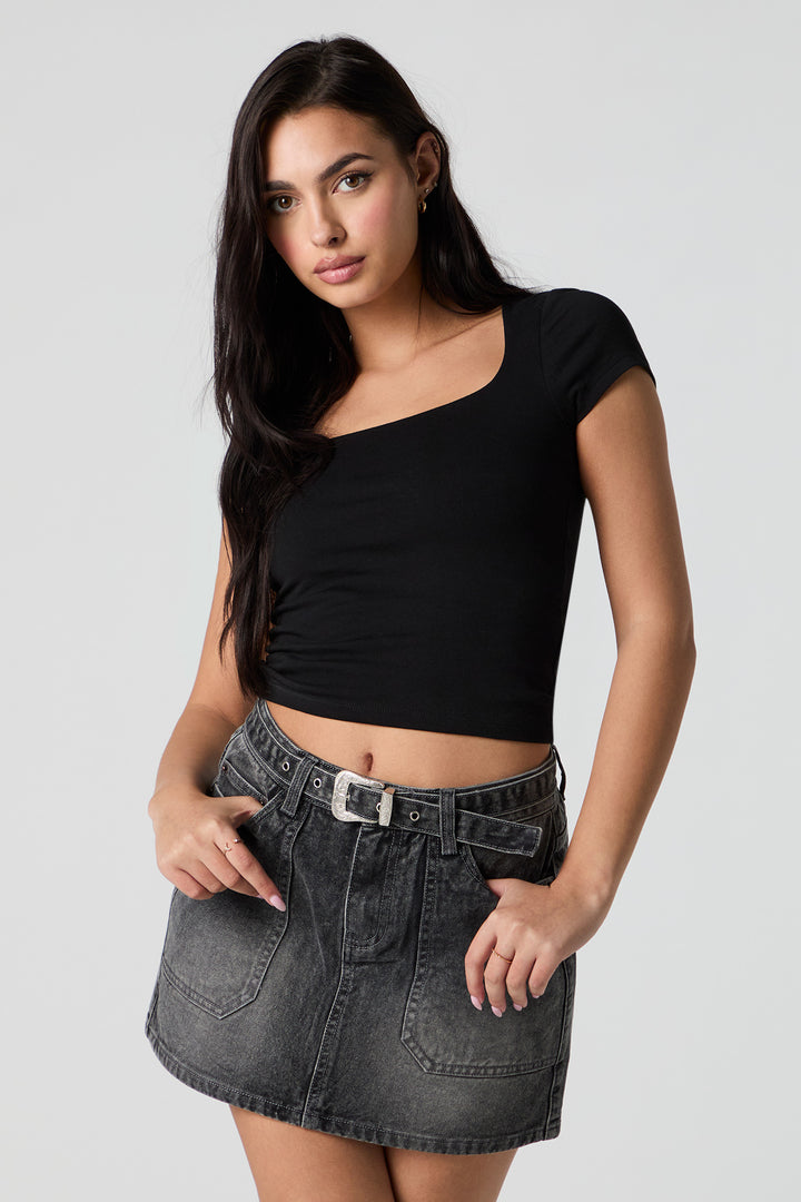 Minijupe en denim à poches multiples et ceinture