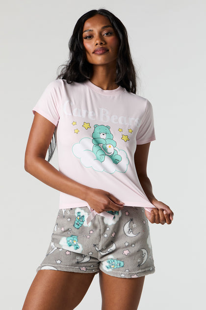Ensemble-pyjama 2 pièces avec t-shirt à imprimé Care Bears et short pelucheux